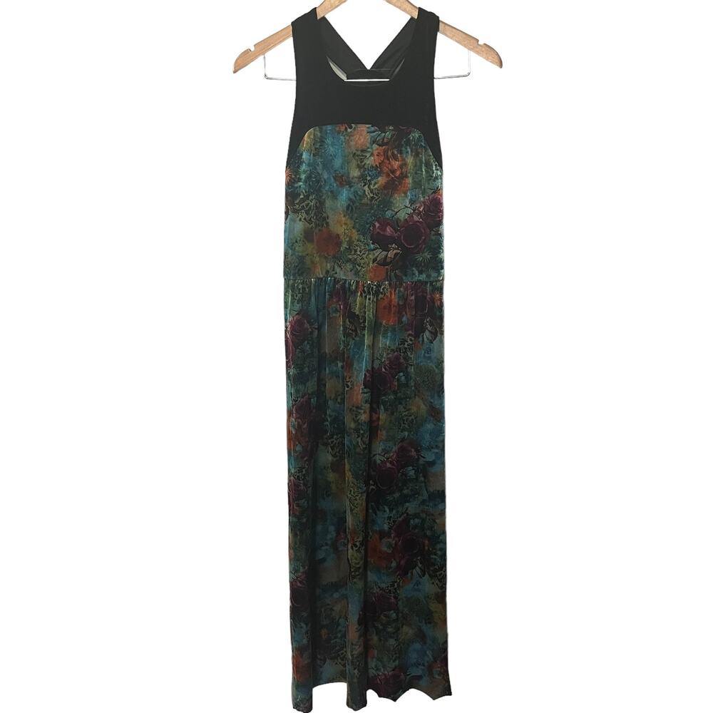 VTG Simondona Maxi Dress Black Floral Velvet Whimsygoth Fairygoth Formal Ball S